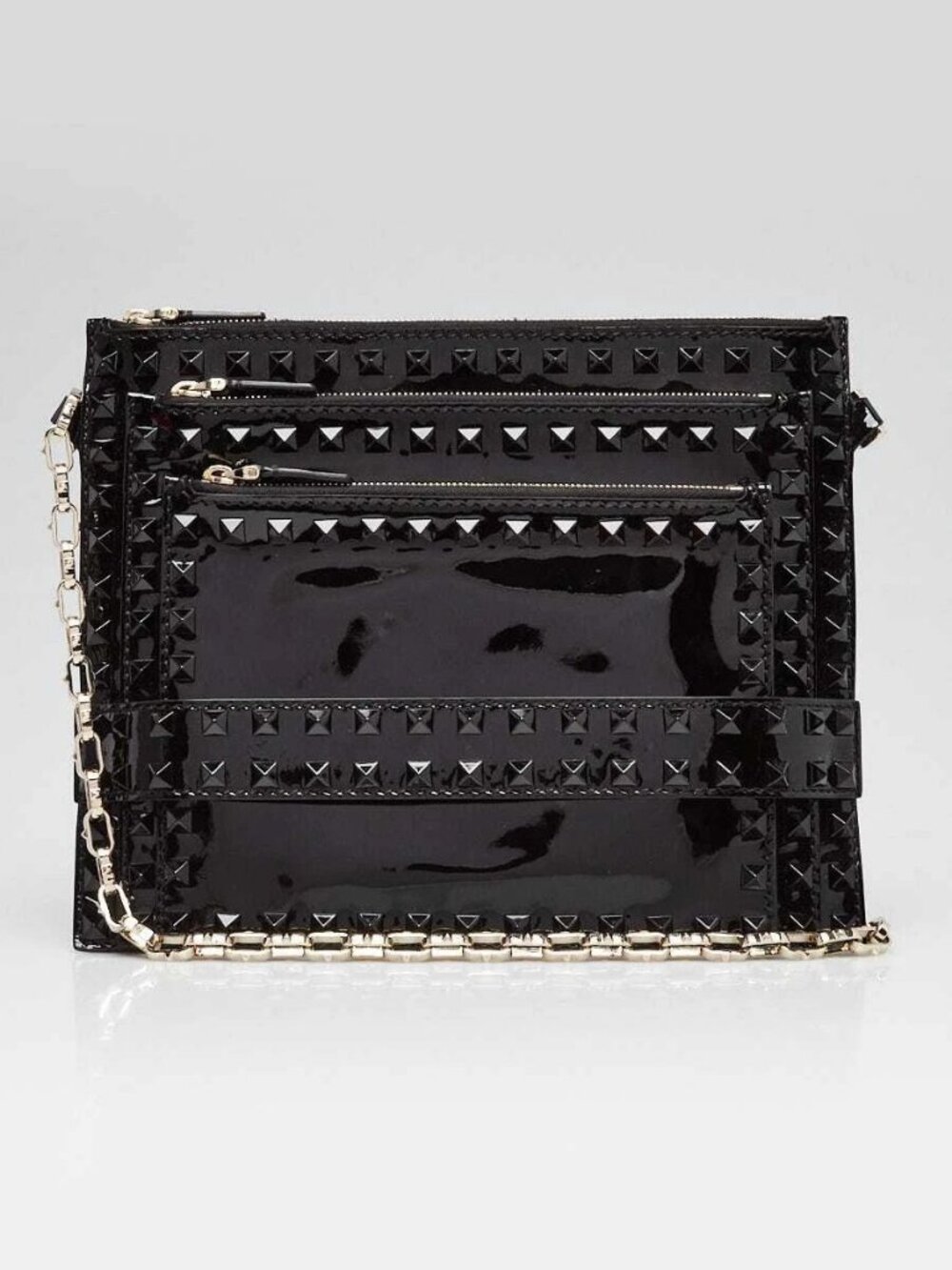 Valentino Black Patent Leather Rockstud Triple Zip Crossbody Bag